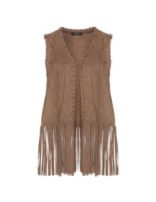 Frapp Fringed faux leather waistcoat Taupe-Grey