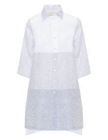 Isolde Roth Patchwork style linen blouse Blue / White