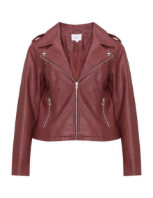 Zizzi Faux leather biker jacket Bordeaux-Red