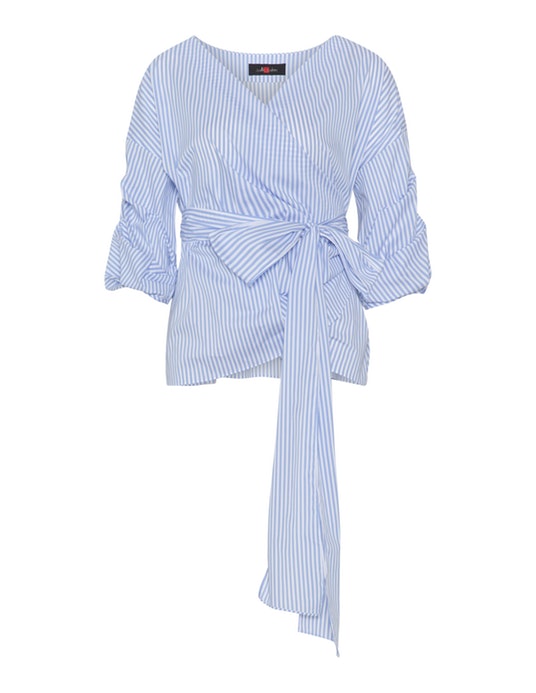 Sallie Sahne Striped wrap-over blouse Light-Blue / White