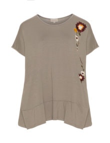 Isolde Roth Floral embroidered jersey top  Taupe-Grey / Multicolour