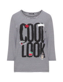 Jette Slogan and patch striped top Black / White