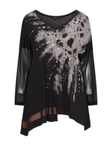 Mat Tie dye mixed material top Black / Taupe-Grey