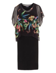 Doris Streich Layered tropical print dress Black / Multicolour