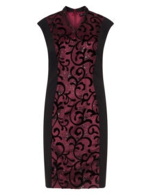Hermann Lange Mesh and velvet cocktail dress Black / Bordeaux-Red
