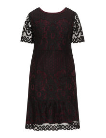 Manon Baptiste Fitted two tone lace overlay dress  Black / Bordeaux-Red