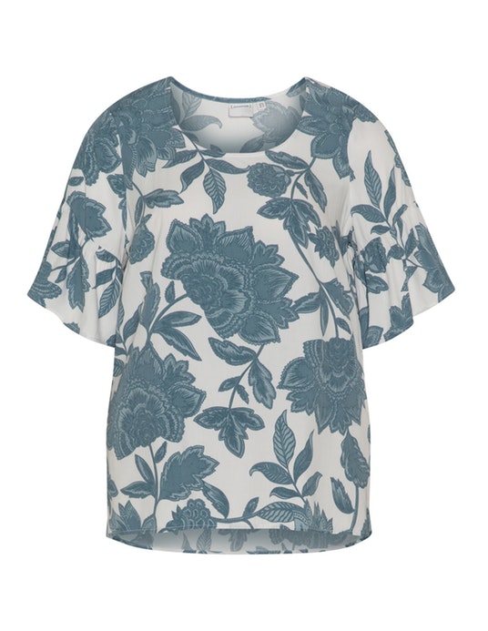 Junarose Floral print fluted sleeve top  White / Blue