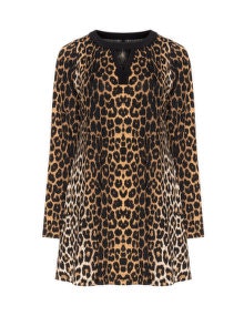 Yoek Leopard print cut-out tunic Black / Beige