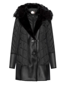 Concept K Faux fur trimmed quilted jacket Black