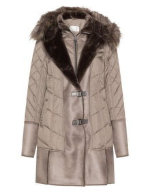 Concept K Faux fur trimmed quilted jacket Taupe-Grey
