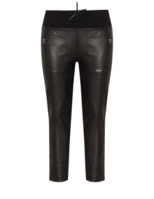 NÖR Jersey detail leather trousers  Black