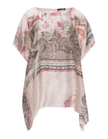 Idea Piu Printed silk tunic  Pink / Khaki-Green