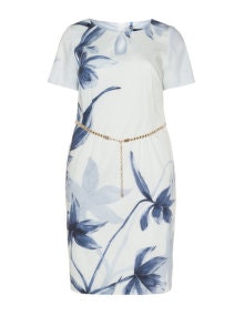 KS Selection Floral print belted dress Beige / Blue
