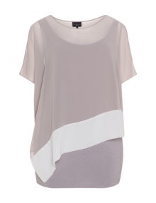 Live Unlimited London Chiffon and jersey cold-shoulder top Grey / White
