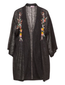 Velvet Pop Floral embroidered open front jacket  Black / Multicolour