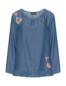Via Appia Due - Embroidered denim-look top