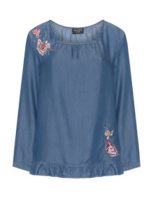 Via Appia Due Embroidered denim-look top Blue / Red
