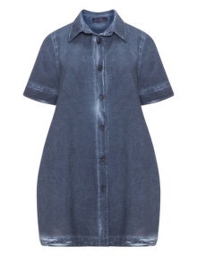 Kekoo Cotton and linen A-line shirt Dark-Blue
