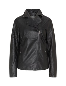 Junarose Embroidered faux leather biker jacket  Black