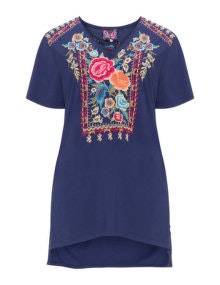 Johnny Was Embroidered cotton top  Blue / Multicolour