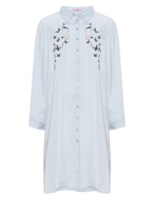Velvet Pop Embroidered satin shirt dress Light-Blue