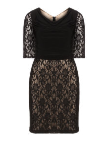 Weise Draped collar lace dress Black / Gold