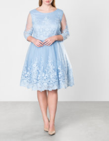 CHI CHI Curve Embroidered tulle dress Light-Blue