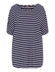 Sallie Sahne - Drawstring sleeve stripe t-shirt