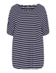 Sallie Sahne Drawstring sleeve stripe t-shirt Dark-Blue / White