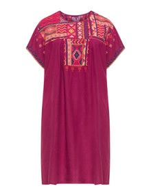 Johnny Was Embroidered A-line linen tunic Bordeaux-Red / Multicolour