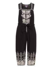 Johnny Was Embroidered cropped jumpsuit Black / Beige