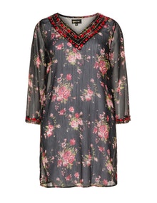 Gets Floral print beaded tunic Black / Red
