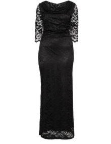 Weise Lace draped neck evening gown Black