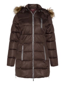 Plus by Etage Faux fur trimmed quilted jacket Dark-Brown