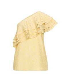 Manon Baptiste One shoulder lace ruffle detail top Yellow