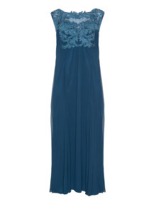 Viviana Embroidered tulle evening gown Petrol