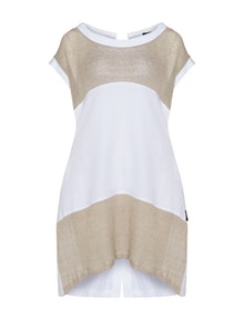Chalona Woven and knitted linen long line top White / Beige