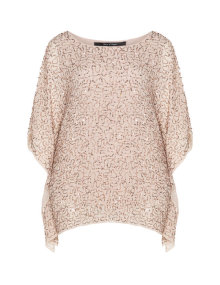 House of Magpie Pearl embellished chiffon top  Skin-coloured