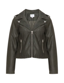 Zizzi Faux leather biker jacket Dark-Green