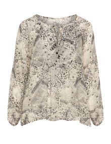 Open End Beaded detail printed tunic Cream / Black
