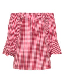 Manon Baptiste Gingham off-the-shoulder top Red / White