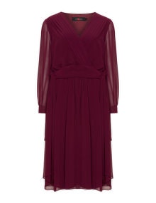 Sallie Sahne Chiffon wrap dress Bordeaux-Red