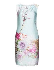 Hermann Lange Floral print sleeveless satin dress Mint / Pink