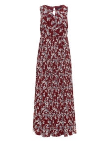 Lovedrobe Tie belt pleated maxi dress  Bordeaux-Red / Multicolour
