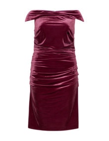 Gina Bacconi Off-the-shoulder velvet dress Berry-Purple