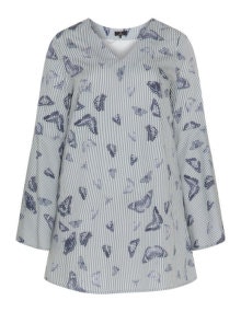 Jo and Julia Striped butterfly print top  Dark-Blue / White