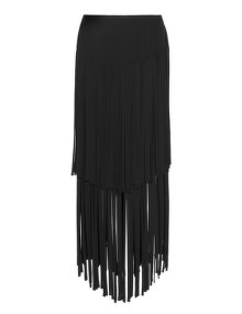 Mynt 1792 Crêpe fringed maxi skirt Black