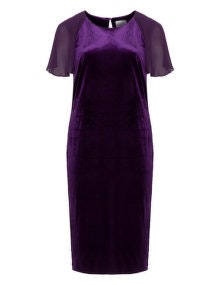 Zizzi Chiffon and velvet dress Purple