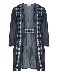 Jean Marc Philippe Plaid lace insert cover-up Dark-Blue / White
