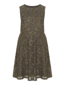 Manon Baptiste Fit and flare lace dress Khaki-Green